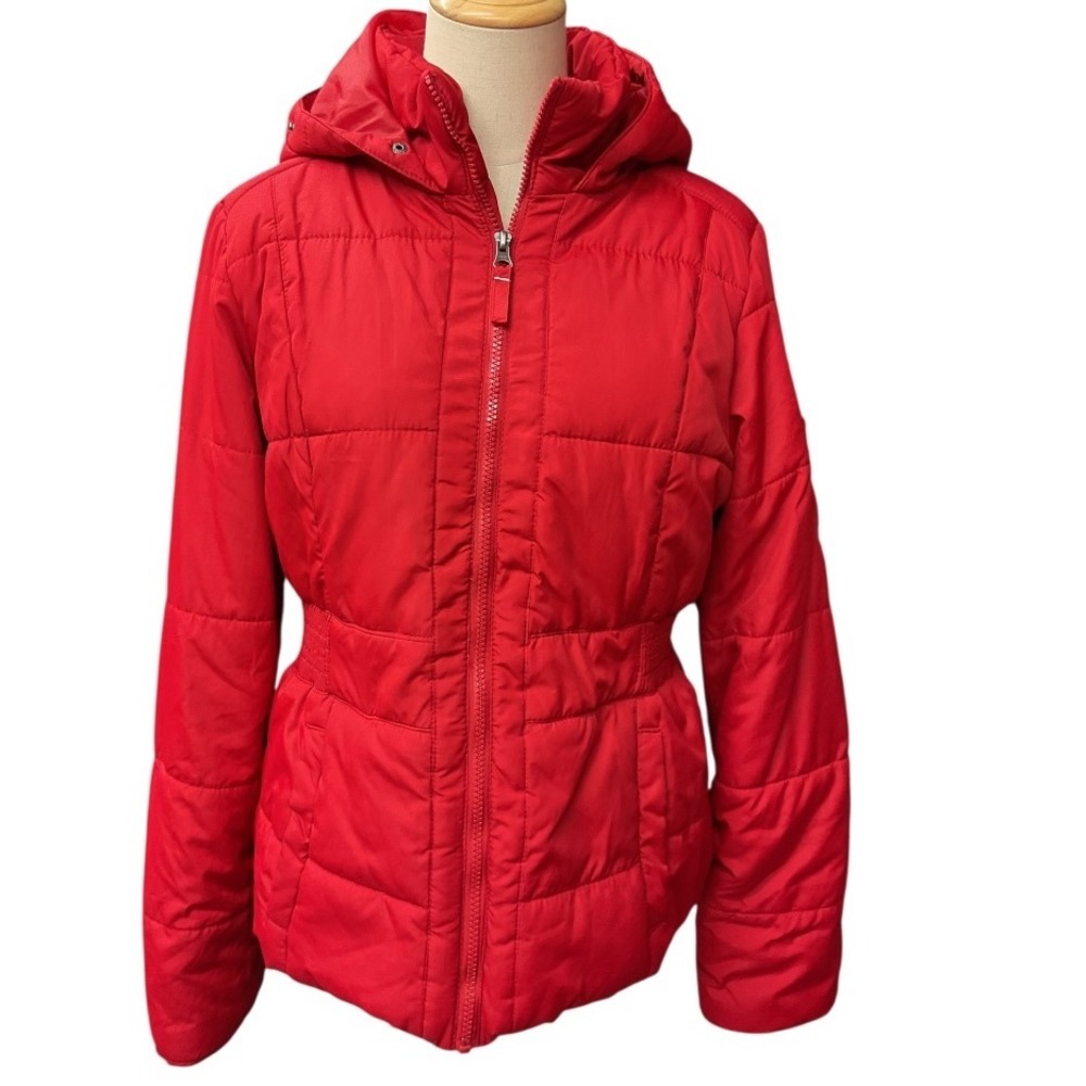 Aeropostale Women's Puffer Lined Hooded Long Sleeve Full Zip Jacket Red Size XL